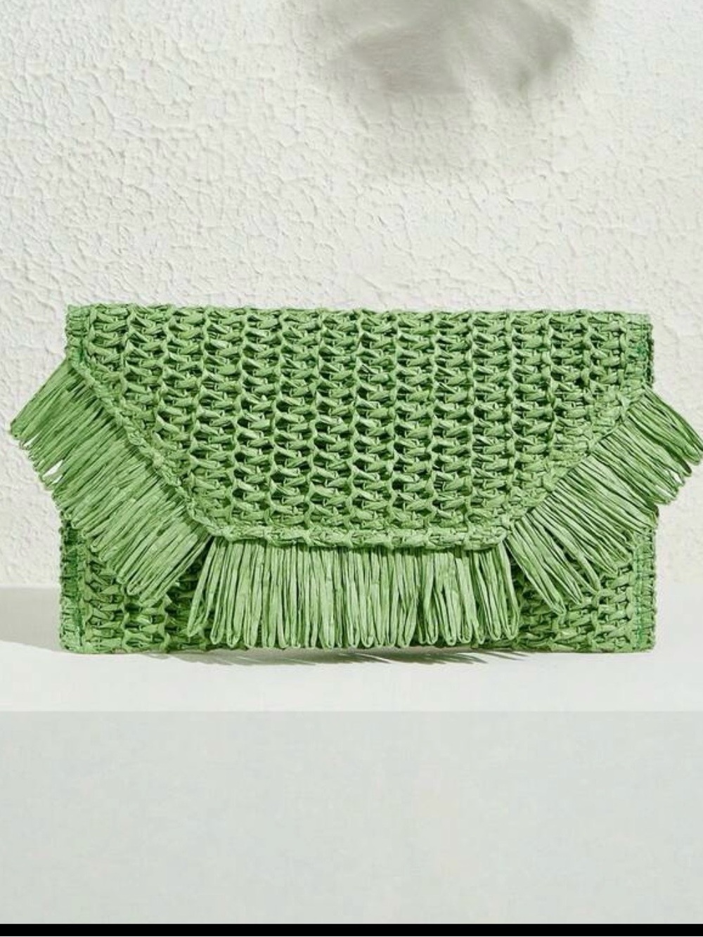Woven Fringe Clutch - Green